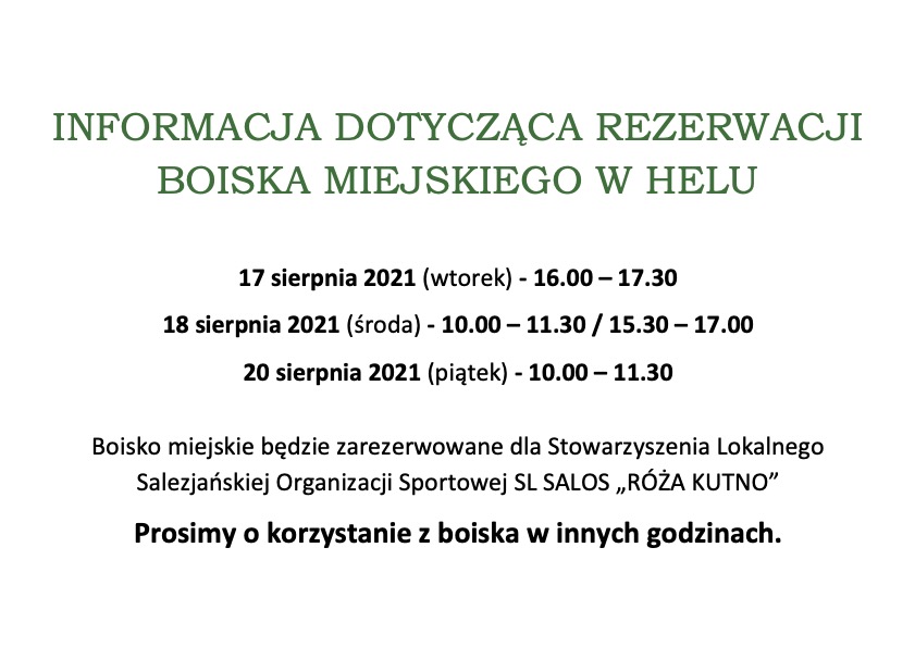 16.08.2021 Informacja Boisko