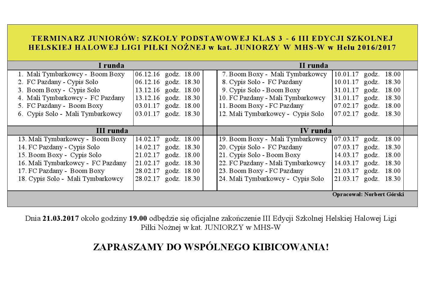 03.12.2016 Terminarz 2