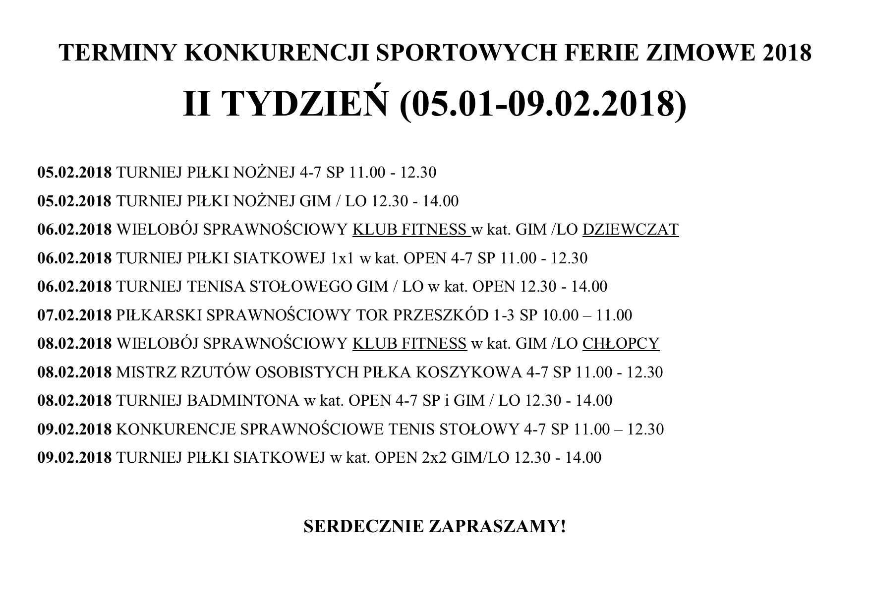 22.01.2018 Konkurencje sportowe 